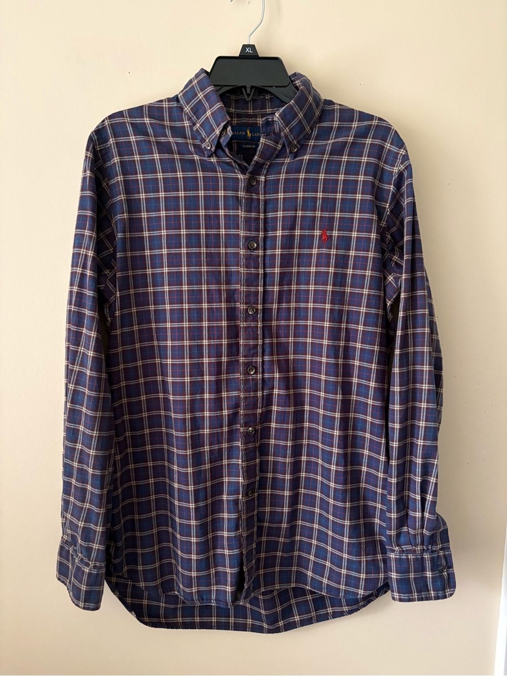 Polo by Ralph Lauren Blue Plaid Button-Down Shirt Sz. M Very Good